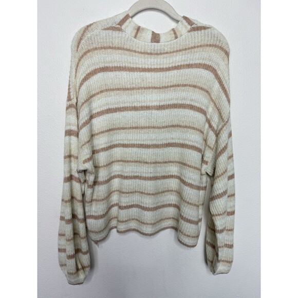 American Eagle Medium Sweater Beige Striped Cropped Button Up Balloon Sleeve NWT - Picture 12 of 12
